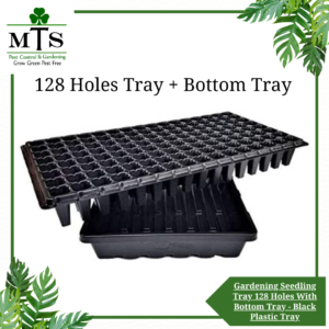 Gardening Seedling Tray 128 Holes With Bottom Tray - Black Plastic Gardening Germination Tray with Drain Holes - Reusable Plant Grow Tray