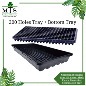 Gardening Seedling Tray 200 Holes with bottom - Black Plastic Gardening Germination Tray with Drain Holes - Reusable Plant Grow Tray